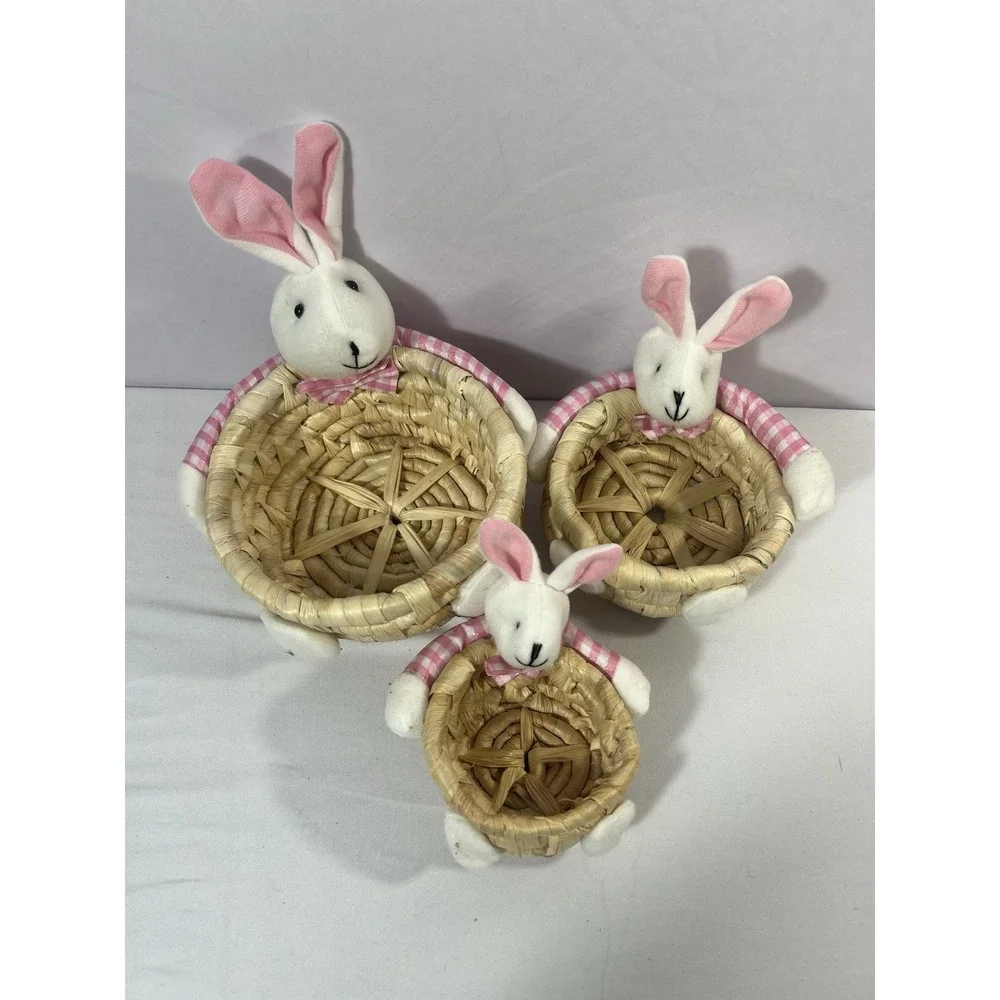 pink Straw Corn Husk Storage Basket Ornaments Storage Candy Sundries Basket‎